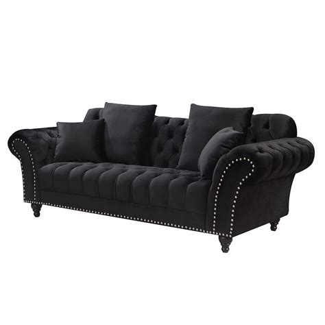 MONARCH CHESTERFIELD SOFA SET VELVET BLACK | Buy Sofas - 1318315