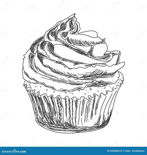 Sketch of a Cupcake. Imitation of Pencil Drawing. Hand Drawing. Design ...