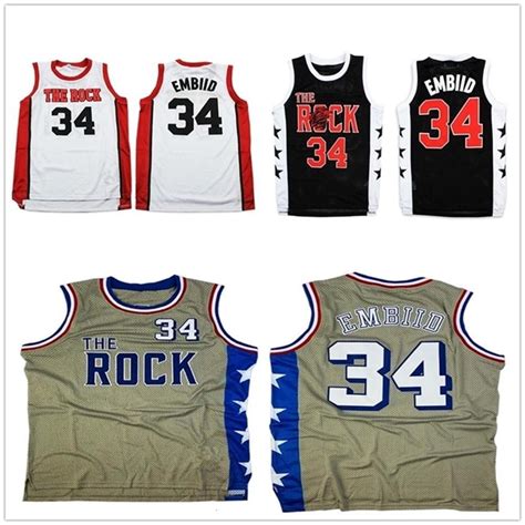 Embiid Joel #34 The Rock High School Lions White Black Grey Retro ...