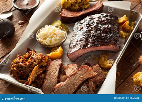 Barbecue Smoked Brisket and Ribs Platter Stock Photo - Image of ...