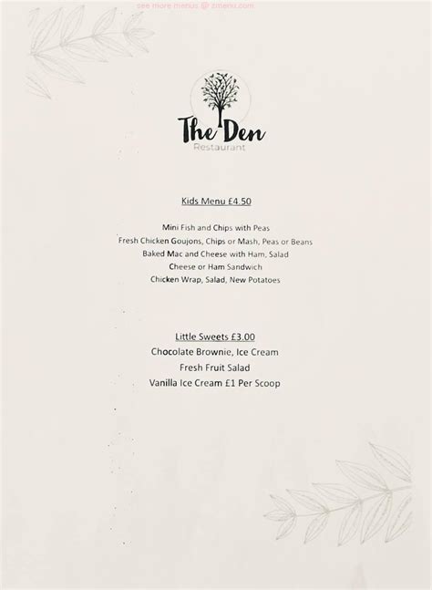 Menu at The Den Restaurant, Hereford, 16 Bridge St