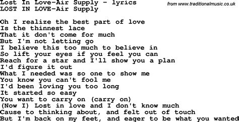 Love Song Lyrics for:Lost In Love-Air Supply