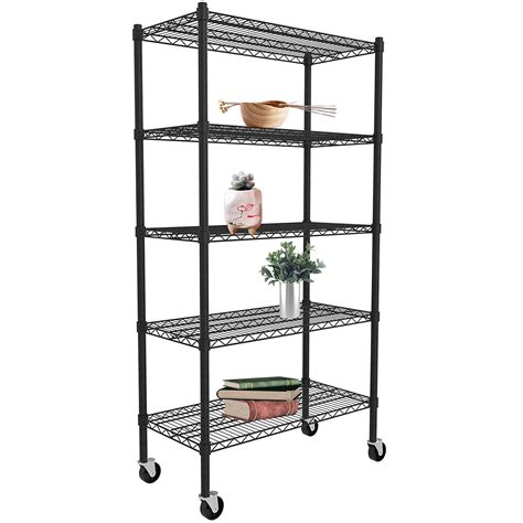 Clearance! Black Metal Shelving Unit, 5-Tier Heavy Duty Height Adjustable Kitchen Storage ...