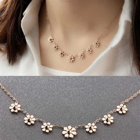 Rose Gold Daisy Pendant Necklace For Women Stainless Steel Cute ...