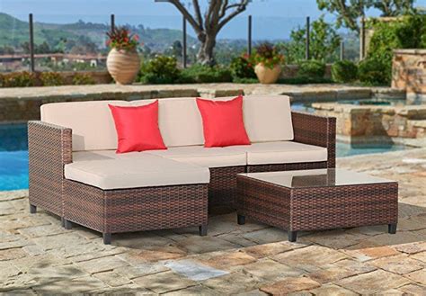 Suncrown Outdoor Furniture Sectional Sofa (5-Piece Set) All-Weather Brown Checkered Wic ...