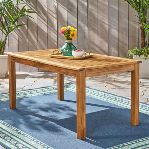 Eric Outdoor Expandable Acacia Wood Dining Table, Natural Finish ...