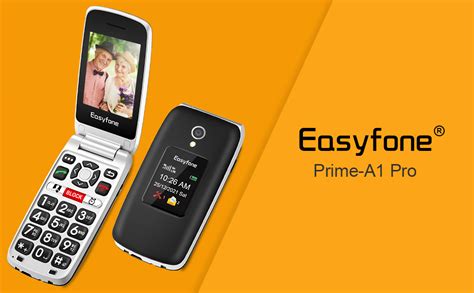 Easyfone Prime-A1 Pro 4G SIM-Free Senior Flip Mobile Phone, Easy-to-Use Big Button Clamshell ...