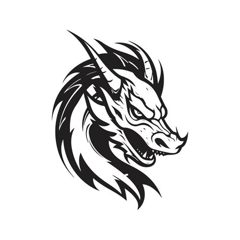 dragon, logo concept black and white color, hand drawn illustration ...