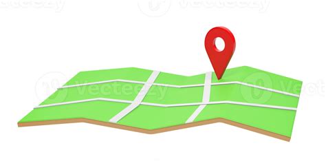 3D rendering, 3D illustration. Location pin on folded city map isolated on transparent ...