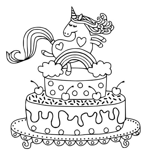 Unicorn Cake Coloring Pages Printable