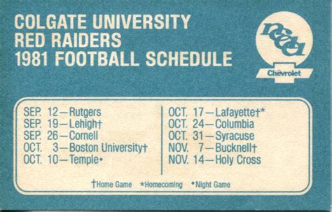 Schedules - Colgate Football Memorabilia Collection