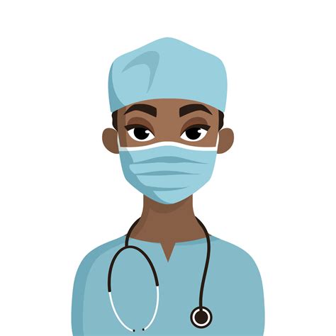 Cartoon portrait of a surgeon with a stethoscope. Doctor in a medical mask. Vector flat ...