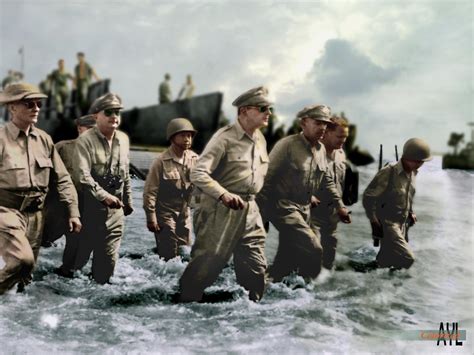 Gen. MacArthur landing in Leyte Beach to liberate the Philippines from ...