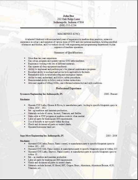 Machinist Resume, Occupational:examples,samples Free edit with word