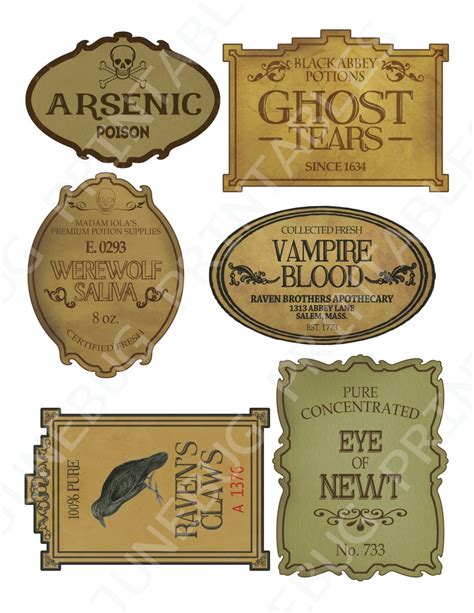 Printable Potion Bottle Labels