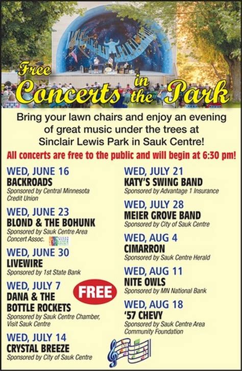 Concerts In The Park - Aug 4, 2021 - Sauk Centre Area Chamber of ...