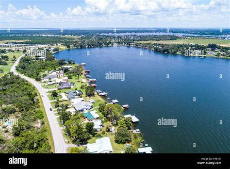 Florida, Lake Placid, Lake June-in-Winter, Lake June Road, aerial overhead bird's eye view above ...