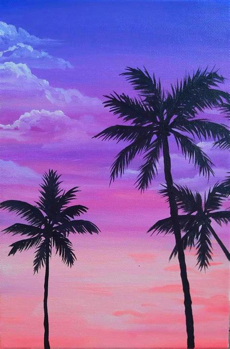 Sunset Painting Easy, Tree Painting Easy, Hawaii Painting, Tree ...