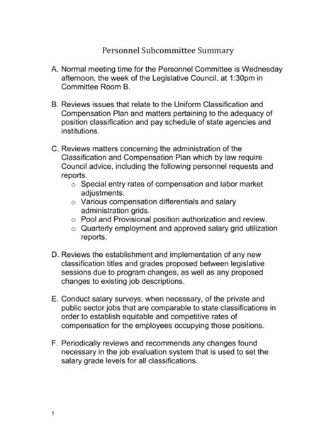 Personnel Subcommittee Summary