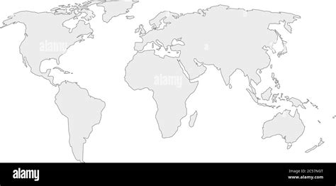 Map of world with black outline and grey fill, vector illustration ...