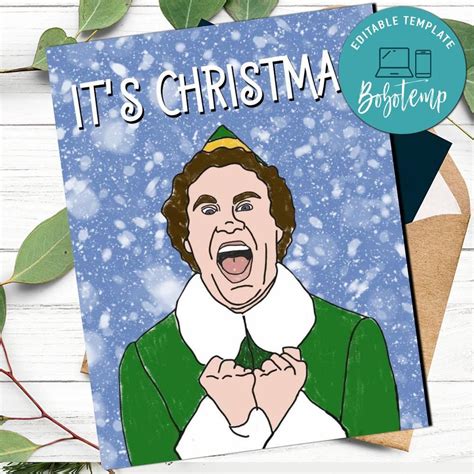 Buddy the Elf Christmas Card Template to print at home DIY | Bobotemp