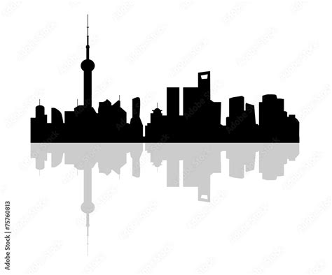 Shanghai, China Skyline Silhouette Black design, vector illustra Stock ...