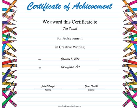 Creative Writing Printable Certificate | Creative writing, Awards certificates template, Student ...