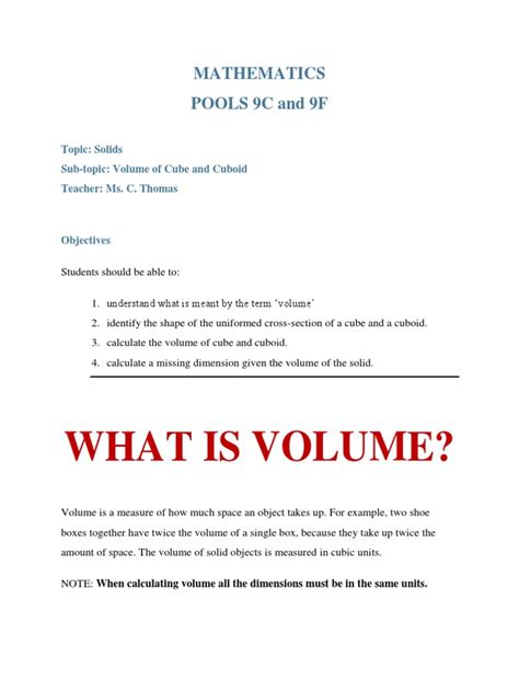 Volume of Cube and Cuboid | PDF | Volume | Area