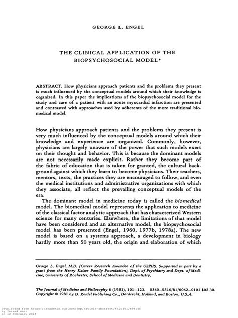 The Clinical Application of The Biopsychosocial Model | PDF ...