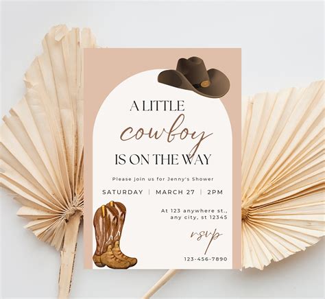 Cowboy Western Baby Shower Invitation Template Chic Western - Etsy