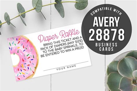 Avery 28878 Diaper Raffle Card Template Pink Donut Girl Baby - Etsy