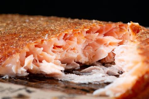 Cut Off a Piece of Smoked Salmon Fillet Fish on a Wooden Board Stock Photo - Image of orange ...