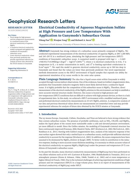 (PDF) Electrical Conductivity of Aqueous Magnesium Sulfate at High ...