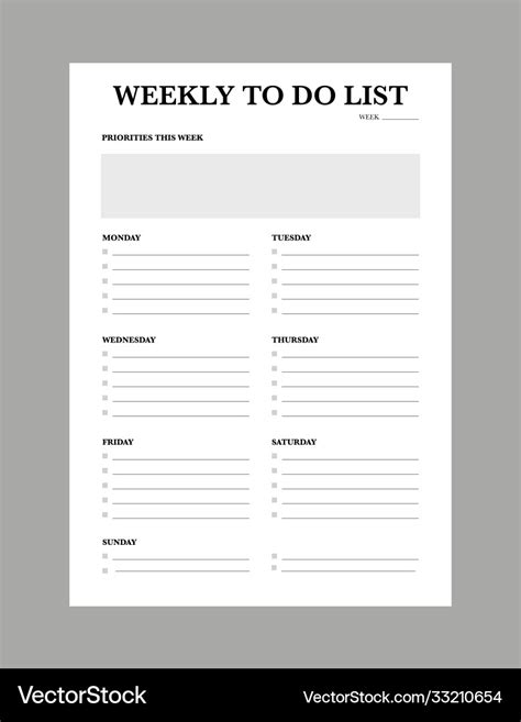 Weekly to do list planner template Royalty Free Vector Image