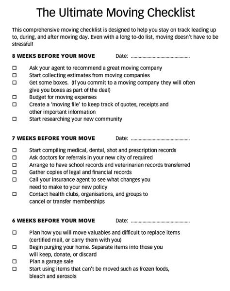 Long Distance Moving Checklist Pdf - Fin Construir