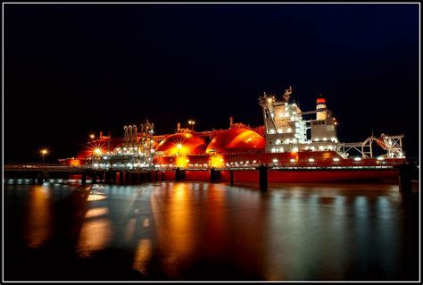 LNG ship at night