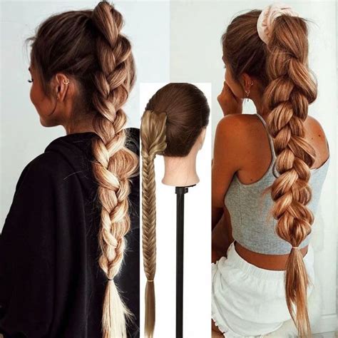 SEGO Long Fishtail Braid Ponytail Clip in Hair Extension Synthetic Claw ...