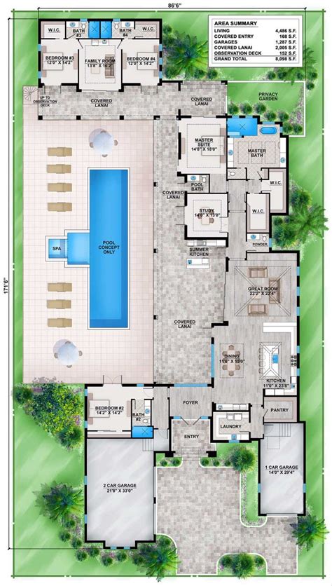 Plan 86030BS: Florida House Plan with Guest Wing | Florida house plans ...