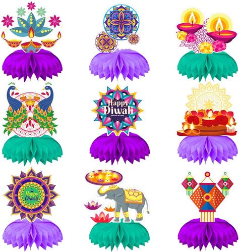 Amazon.com: Estivaux 9 PCS Happy Diwali Honeycomb Centerpieces Diwali Decorations Oil Lamp Table ...