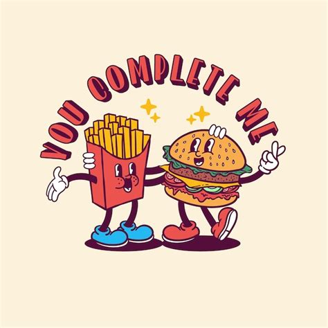 Premium Vector | Illustration of french fries and burger characters friends