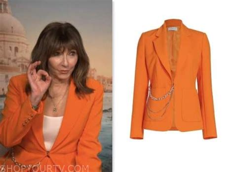 Access Daily: May 2023 Mary Steenburgen's Orange Chain Detail Blazer | Shop Your TV