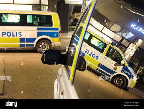 Swedish police cars in a city, Sweden Stock Photo - Alamy