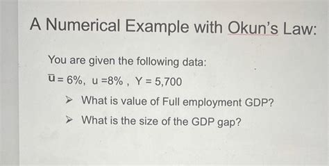 Solved A Numerical Example with Okun's Law: You are given | Chegg.com