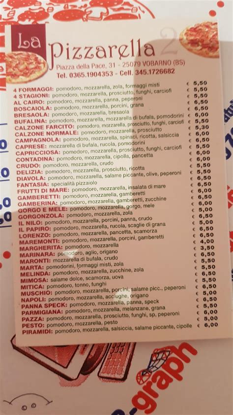 Menu at La Pizzarella 2 restaurant, Vobarno