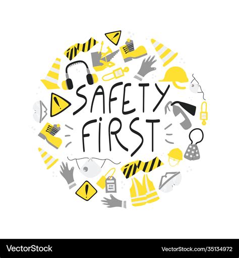 Safety first handwritten phrase clipart with ppe Vector Image