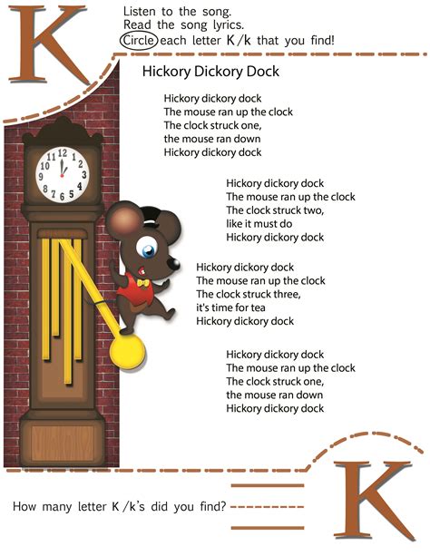 With this Hickory Dickory Dock nursery rhyme activity, kids have to read, find, circle and count ...