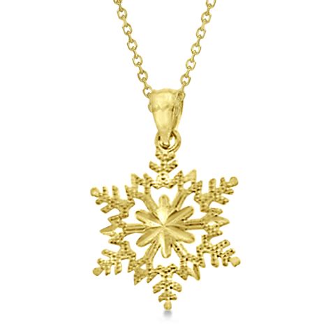 Solid Gold Snowflake Pendant Necklace 14K Yellow Gold - RE664