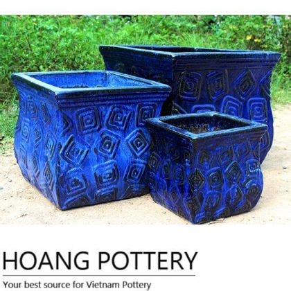 Blue Square Glazed Ceramic Pots (HPTV033)