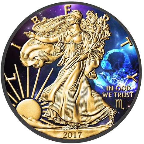 American Silver Eagle Zodiac Scorpio Coin Colorized, Gold Gilded ...