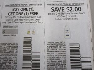 15 Coupons Buy 1 Dove Beauty Bar or Body Wash Get 1 FREE Liquid Hand Wash + $2/1 Dove Shower ...